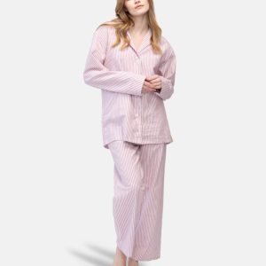 Damespyjamavest bio katoen, streepjes oudroze – GREENJAMA